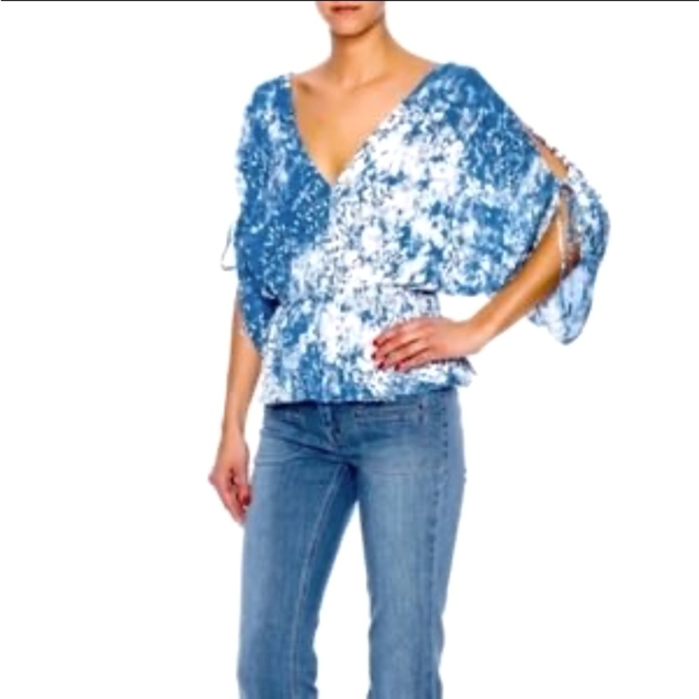 FREE PEOPLE Indigo Abracadabra Cold Shoulder Peplum Boho Style Top Size XS - Picture 2 of 7